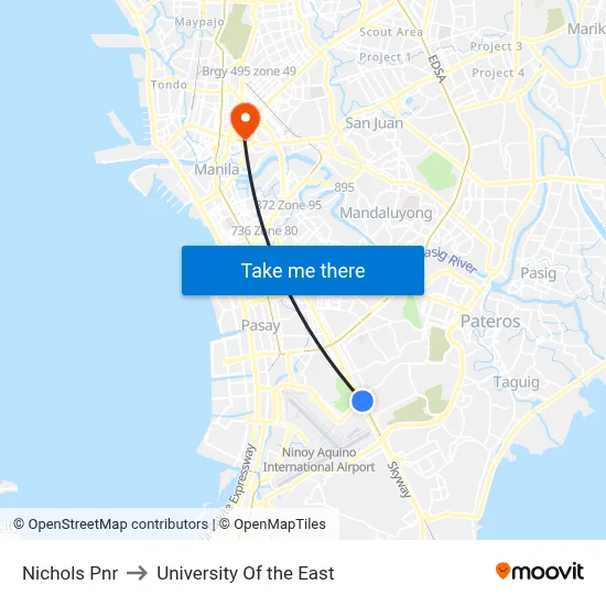 Nichols Pnr to University Of the East map