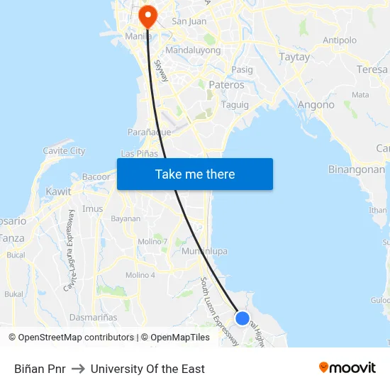 Biñan Pnr to University Of the East map