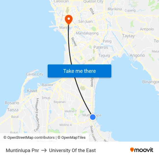 Muntinlupa Pnr to University Of the East map