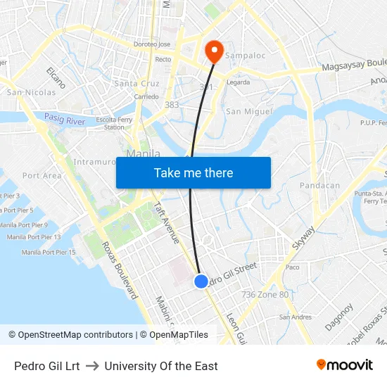 Pedro Gil Lrt to University Of the East map