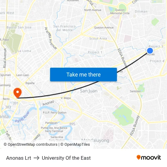 Anonas Lrt to University Of the East map