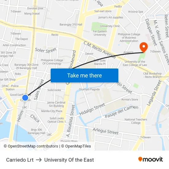 Carriedo Lrt to University Of the East map