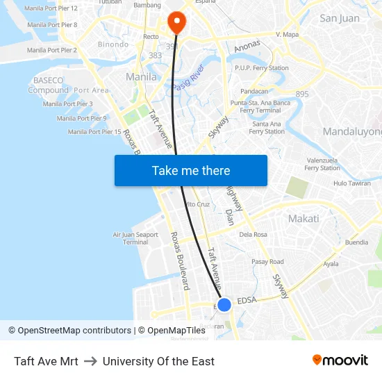 Taft Ave Mrt to University Of the East map