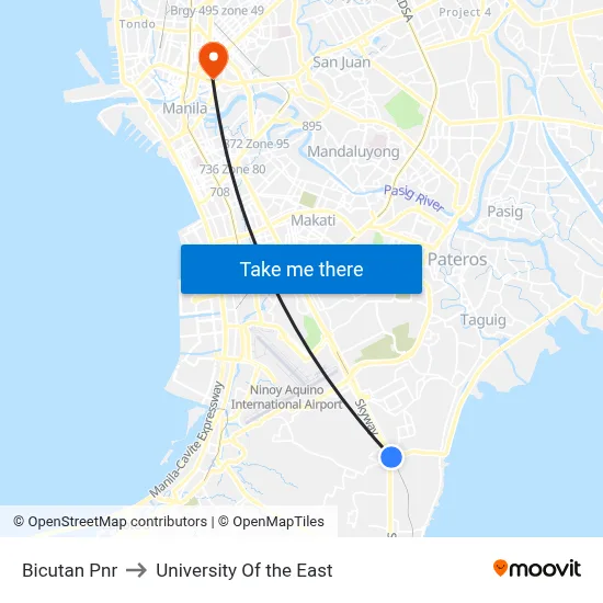 Bicutan Pnr to University Of the East map