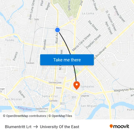 Blumentritt Lrt to University Of the East map