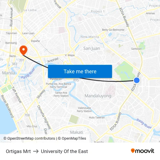 Ortigas Mrt to University Of the East map
