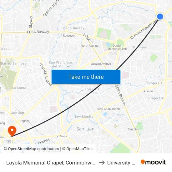 Loyola Memorial Chapel, Commonwealth Avenue, Quezon City to University Of the East map