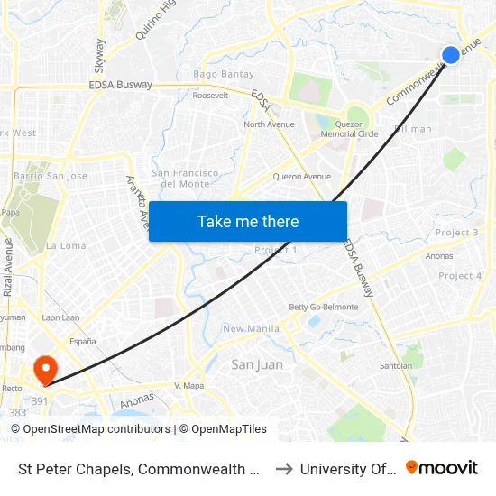 St Peter Chapels, Commonwealth Avenue, Quezon City to University Of the East map