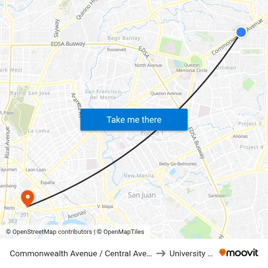 Commonwealth Avenue / Central Avenue Intersection, Quezon City to University Of the East map