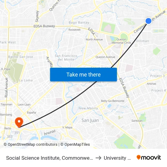 Social Science Institute, Commonwealth Avenue, Quezon City to University Of the East map