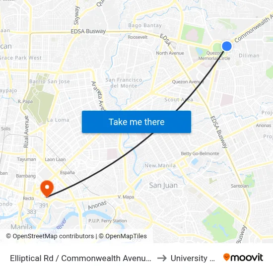 Elliptical Rd / Commonwealth Avenue Intersection, Quezon City to University Of the East map