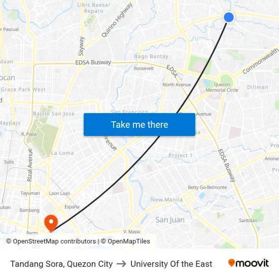 Tandang Sora, Quezon City to University Of the East map