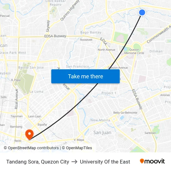 Tandang Sora, Quezon City to University Of the East map