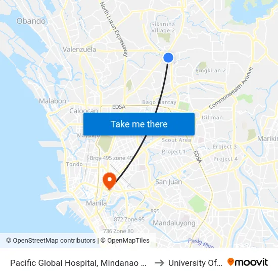 Pacific Global Hospital, Mindanao Avenue, Quezon City to University Of the East map