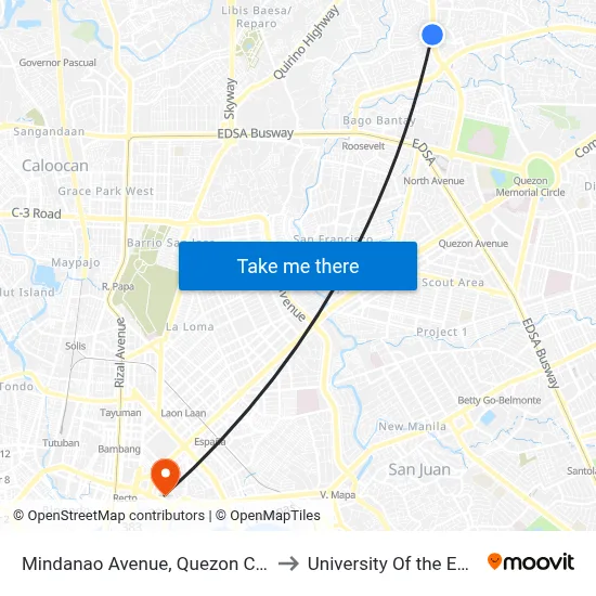 Mindanao Avenue, Quezon City to University Of the East map