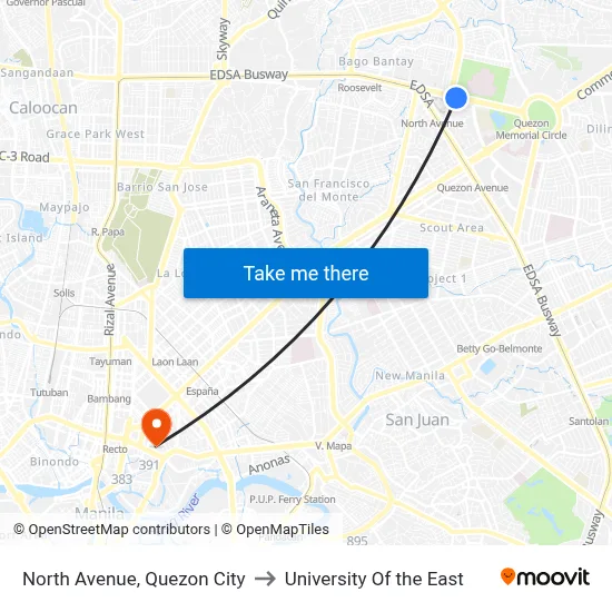 North Avenue, Quezon City to University Of the East map