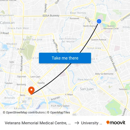 Veterans Memorial Medical Centre, North Avenue, Quezon City to University Of the East map