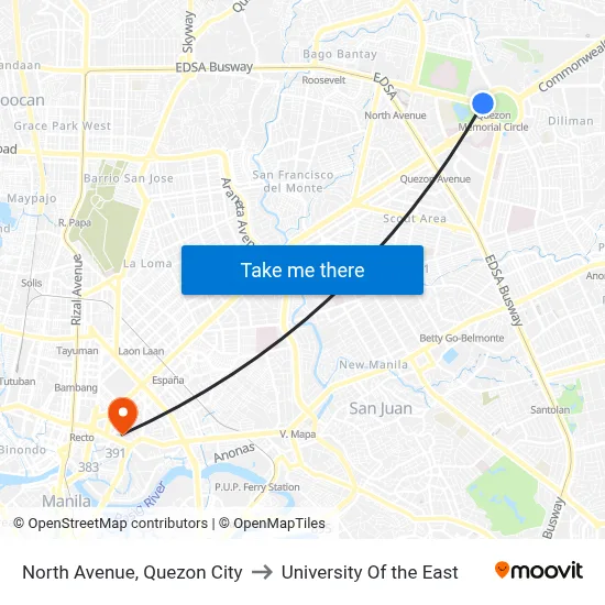 North Avenue, Quezon City to University Of the East map