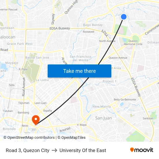 Road 3, Quezon City to University Of the East map