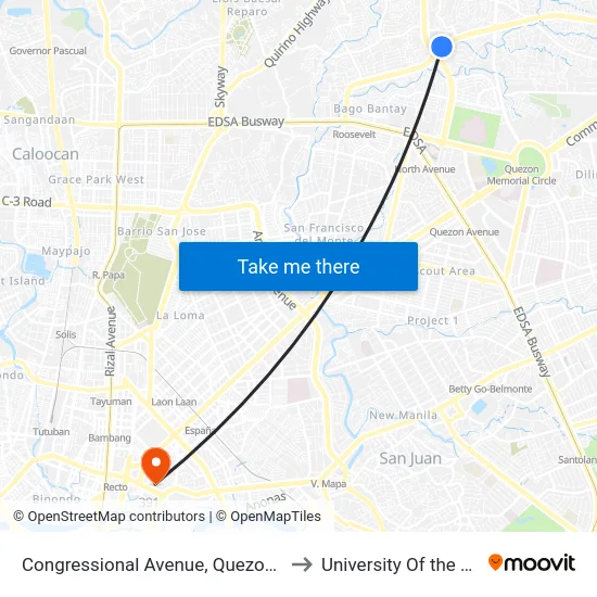 Congressional Avenue, Quezon City to University Of the East map