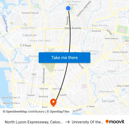 North Luzon Expressway, Caloocan City to University Of the East map