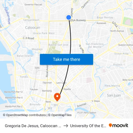 Gregoria De Jesus, Caloocan City to University Of the East map