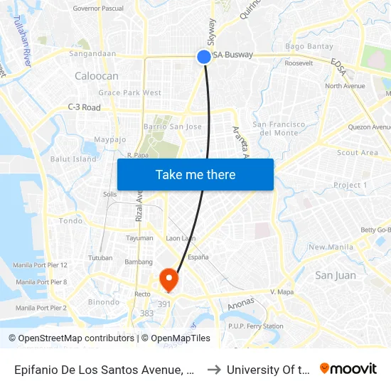 Epifanio De Los Santos Avenue, Caloocan City to University Of the East map