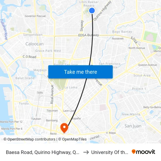 Baesa Road, Quirino Highway, Quezon City to University Of the East map