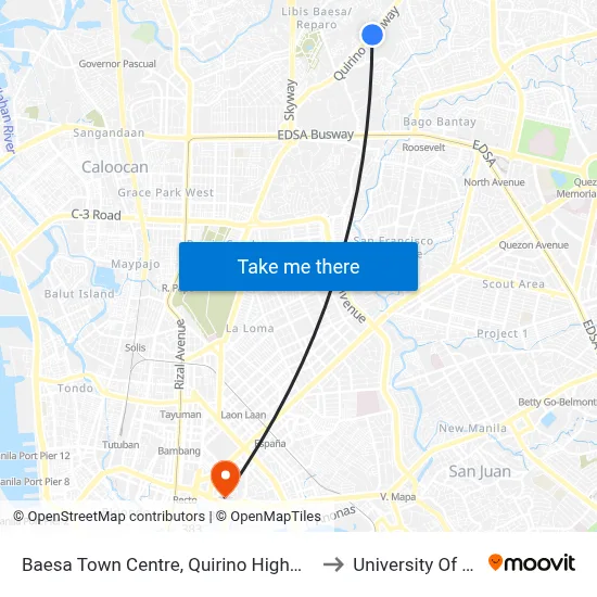 Baesa Town Centre, Quirino Highway, Quezon City to University Of the East map