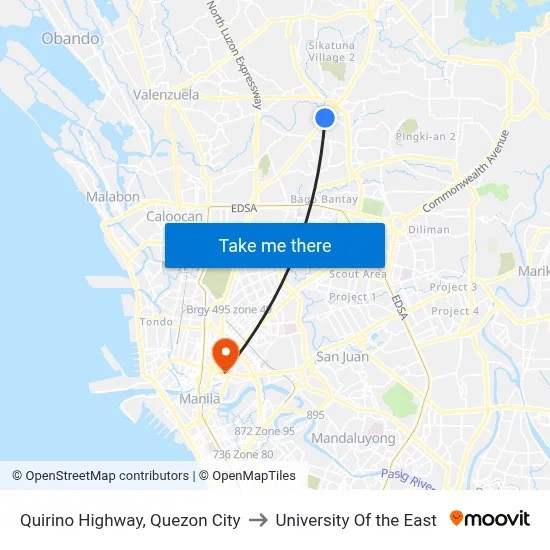 Quirino Highway, Quezon City to University Of the East map