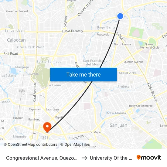 Congressional Avenue, Quezon City to University Of the East map