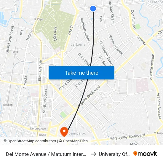 Del Monte Avenue / Matutum Intersection, Quezon City to University Of the East map