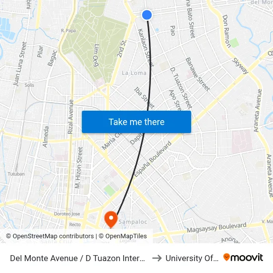 Del Monte Avenue / D Tuazon Intersection, Quezon City to University Of the East map