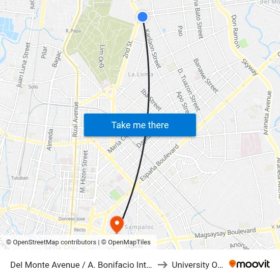 Del Monte Avenue / A. Bonifacio Intersection, Quezon City to University Of the East map