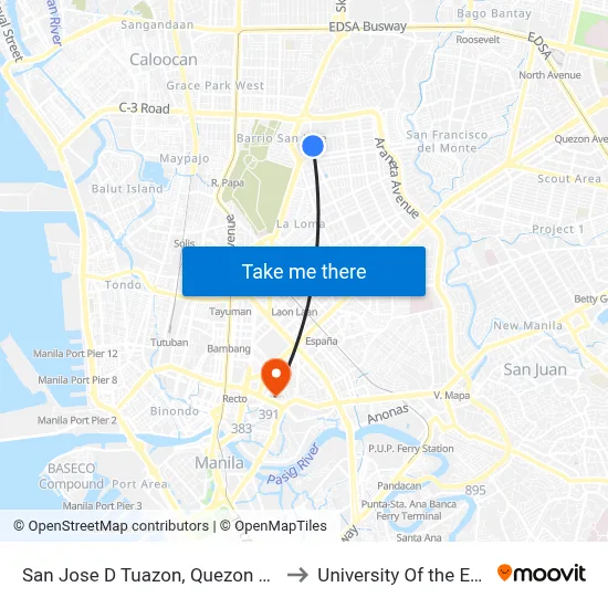 San Jose D Tuazon, Quezon City to University Of the East map