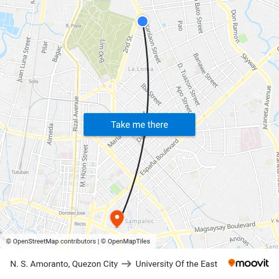 N. S. Amoranto, Quezon City to University Of the East map