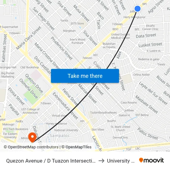 Quezon Avenue / D Tuazon Intersection West Bound, Quezon City to University Of the East map