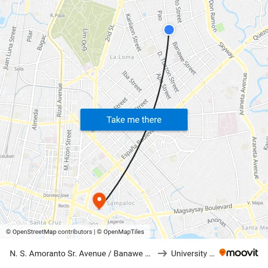 N. S. Amoranto Sr. Avenue / Banawe Avenue Intersection, Quezon City to University Of the East map