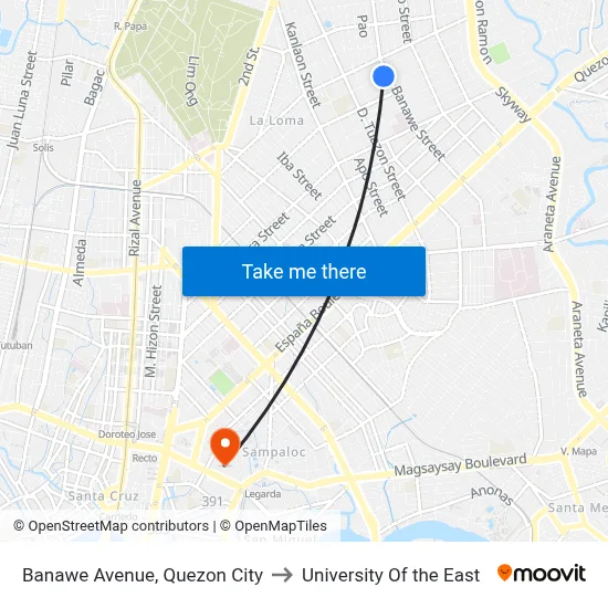 Banawe Avenue, Quezon City to University Of the East map