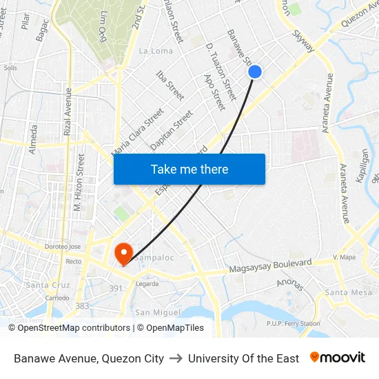 Banawe Avenue, Quezon City to University Of the East map