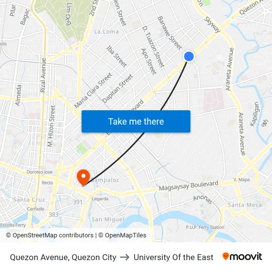 Quezon Avenue, Quezon City to University Of the East map