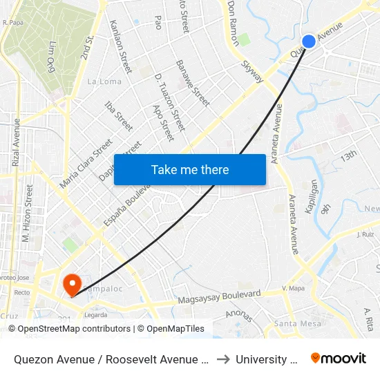 Quezon Avenue / Roosevelt Avenue Intersection, Quezon City to University Of the East map