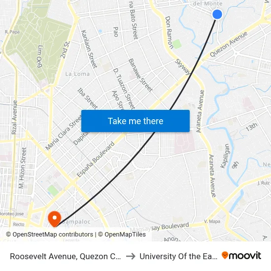 Roosevelt Avenue, Quezon City to University Of the East map