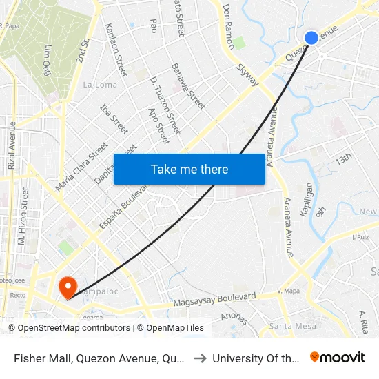 Fisher Mall, Quezon Avenue, Quezon City to University Of the East map