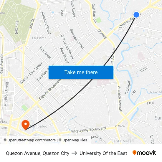 Quezon Avenue, Quezon City to University Of the East map
