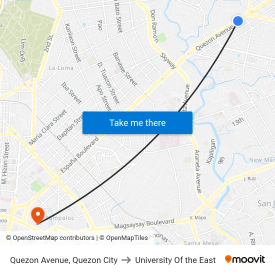Quezon Avenue, Quezon City to University Of the East map