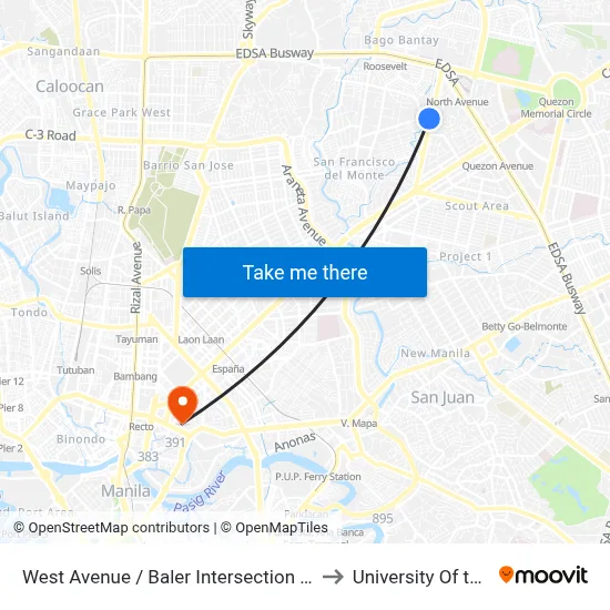West Avenue / Baler  Intersection Quezon City to University Of the East map