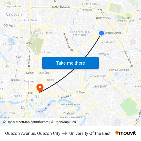 Quezon Avenue, Quezon City to University Of the East map