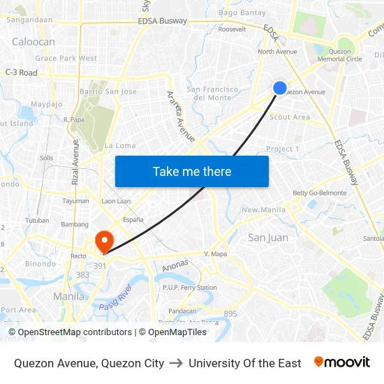 Quezon Avenue, Quezon City to University Of the East map