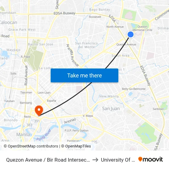Quezon Avenue / Bir Road Intersection, Quezon City to University Of the East map